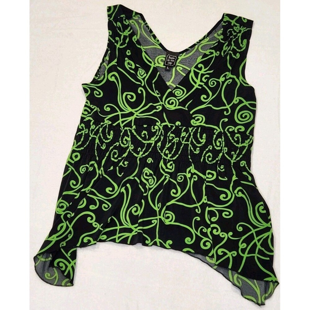 Black Green Babydoll Top Blouse Y2k Asymmetrical Whimsy Suzie in the City Large